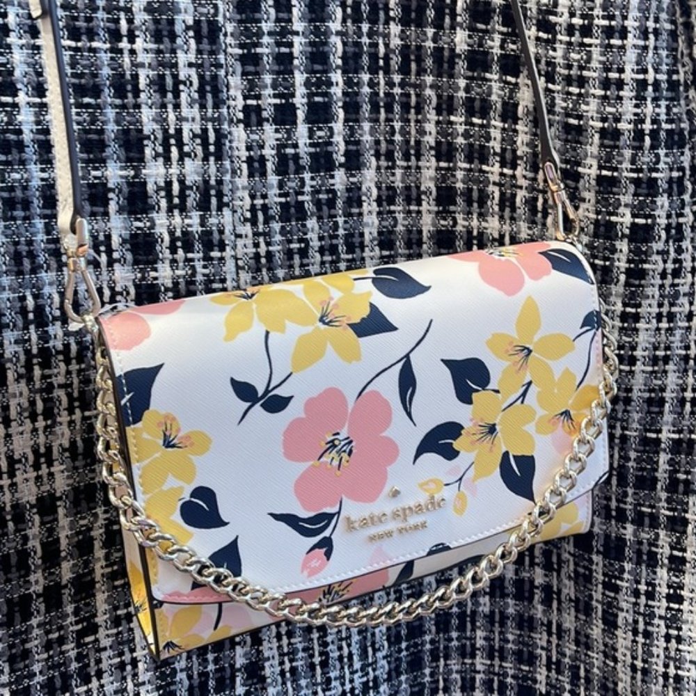 Kate Spade Carson Convertible Crossbody Lily Blooms Cream Multi - Picture 12 of 16